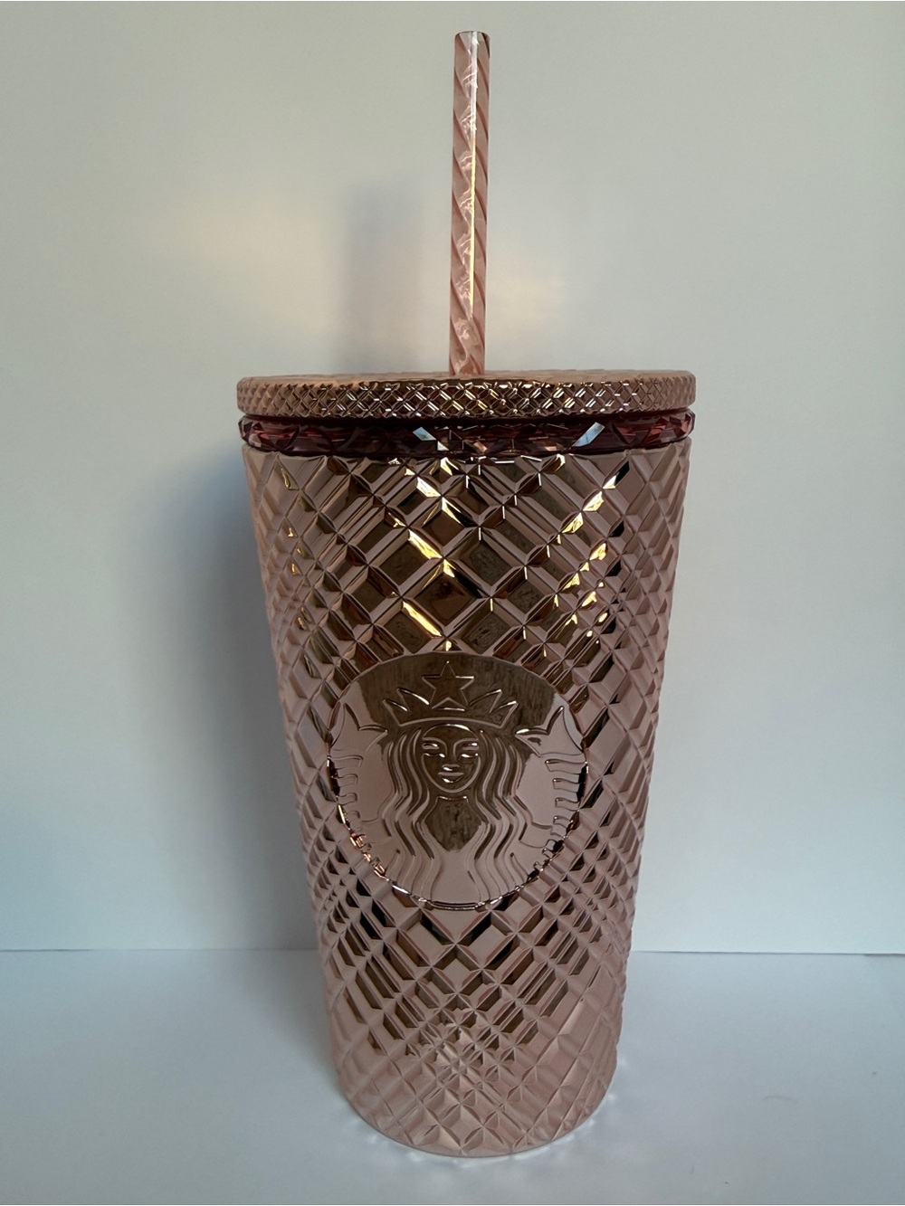 Starbucks Metallic Rose Gold Textured Tumbler with Straw